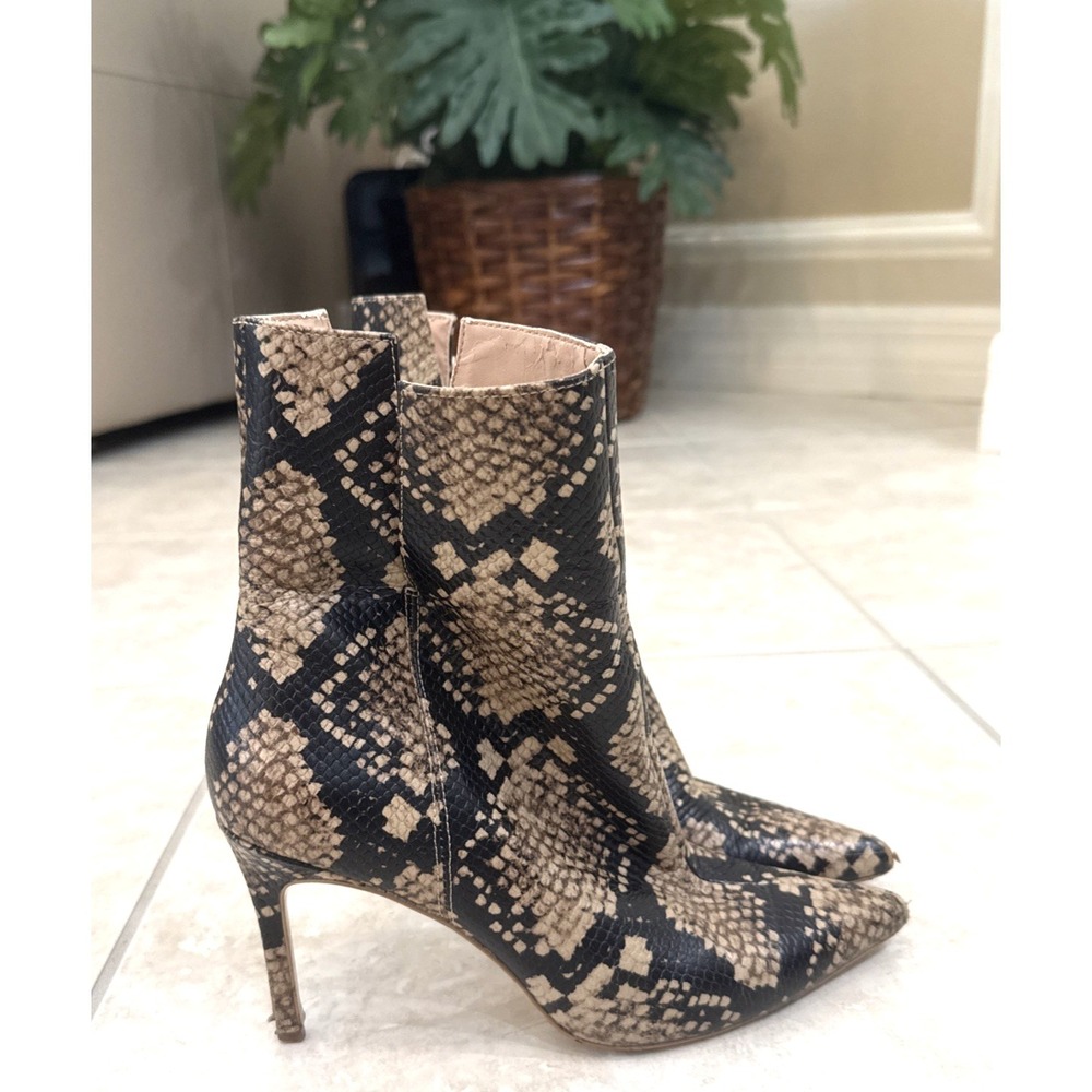 Charles David Dashing Boots Booties Size 7.5M Leather Snakeskin 3.5" heel Party